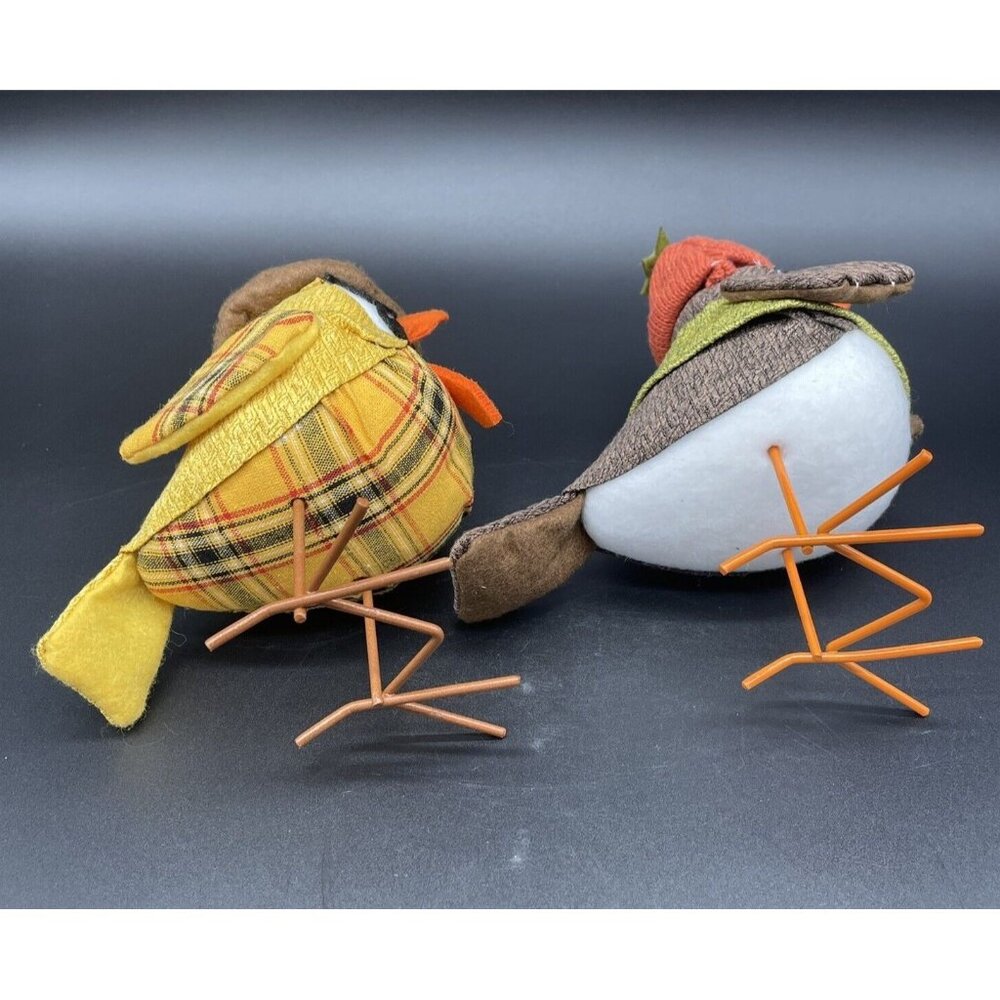 Autumn Fall Decor Birds Figurines Anthropomorphic Metal Leg Kitsch Orange Yellow - Picture 7 of 8